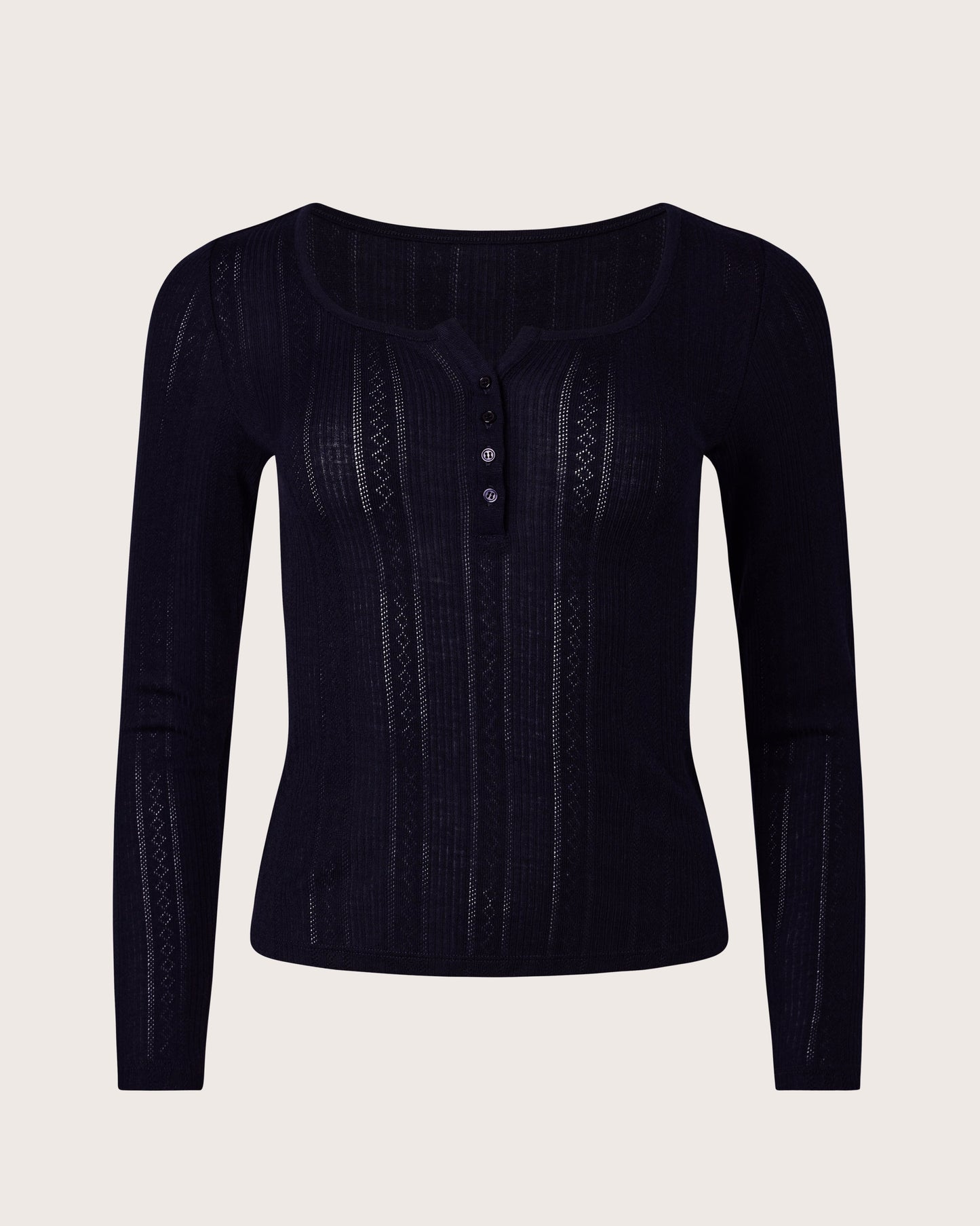 Pointelle Henley Long Sleeve Top
