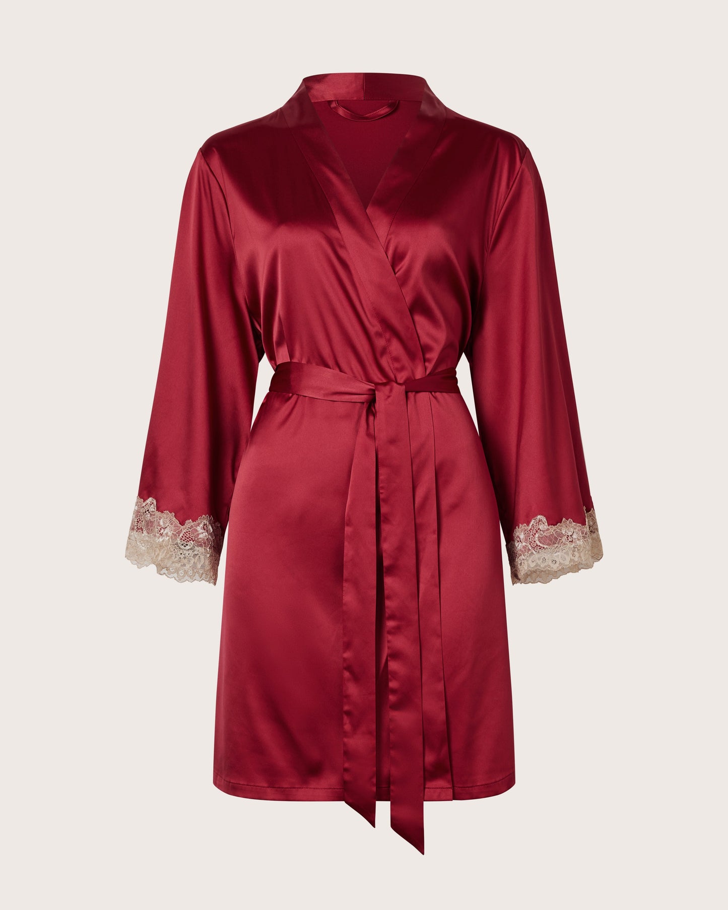 Ornate Lace Trim Satin Short Kimono