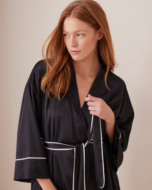 Piped Long Satin Robe