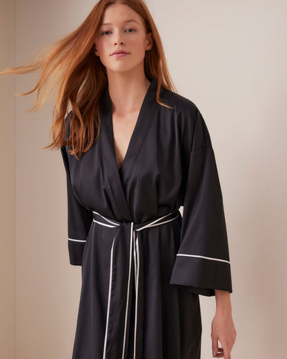 Piped Long Satin Robe
