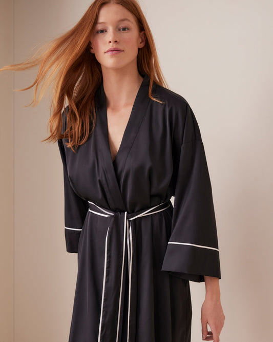 Piped Long Satin Robe