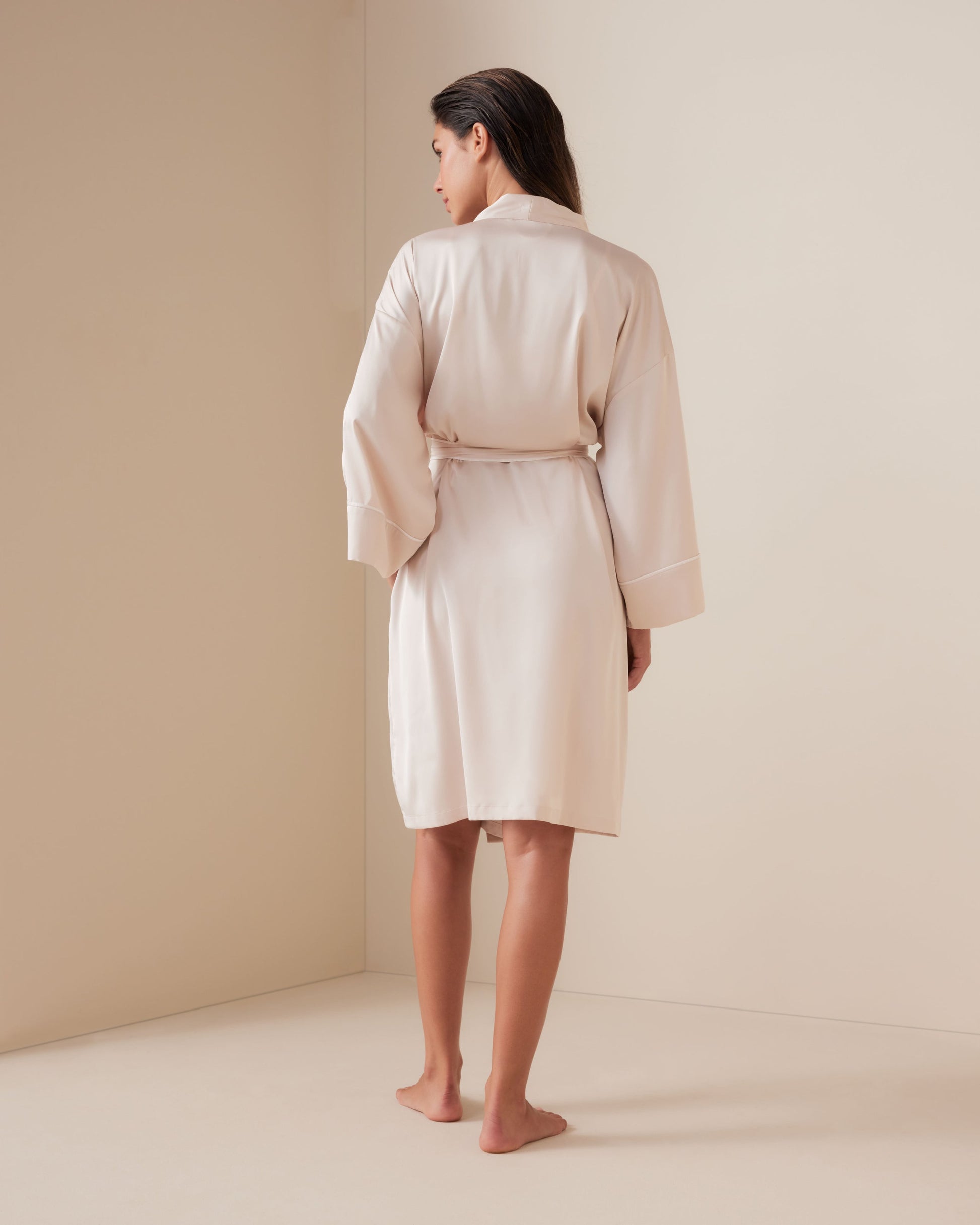 Piped Long Satin Robe