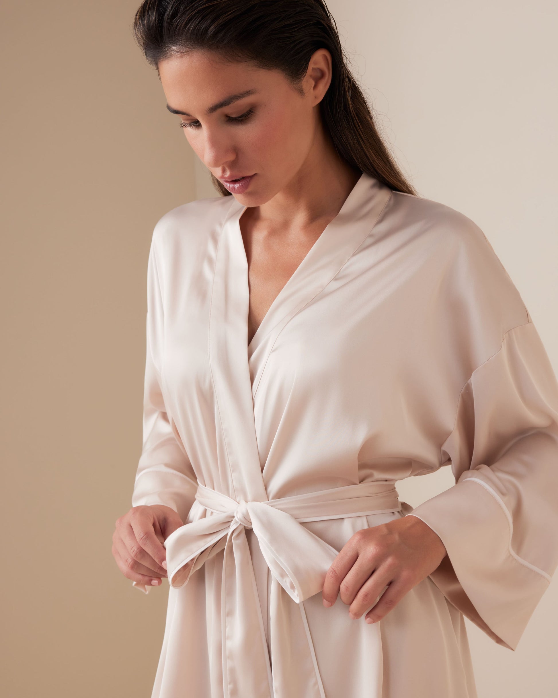 Piped Long Satin Robe