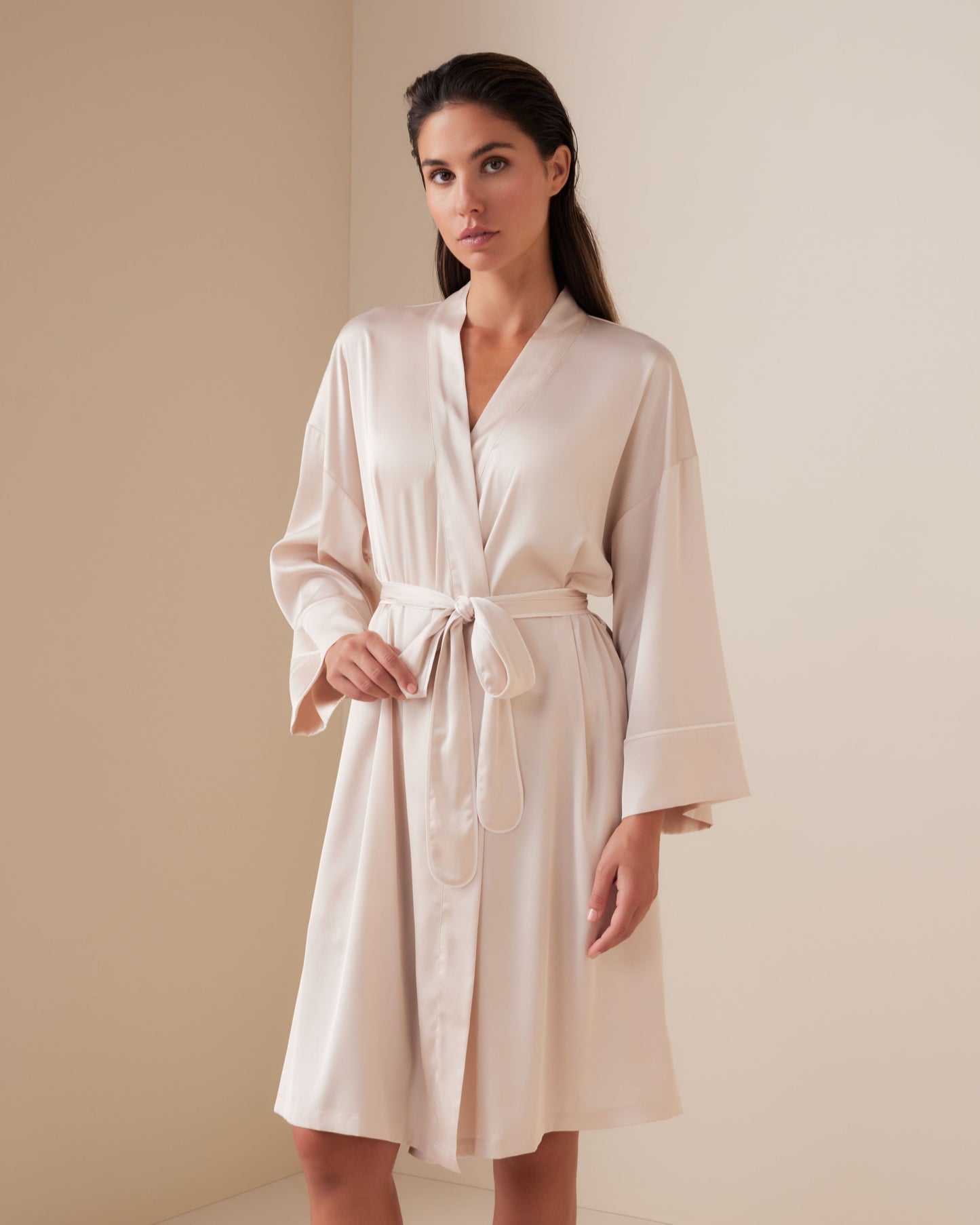 Piped Long Satin Robe