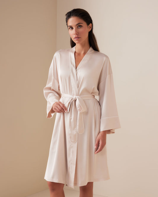 Piped Long Satin Robe