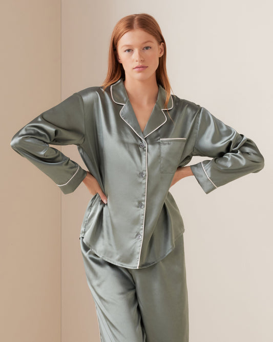 Sage Satin PJ Shirt