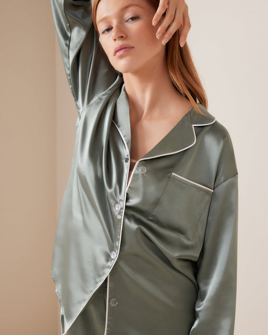 Sage Satin PJ Shirt