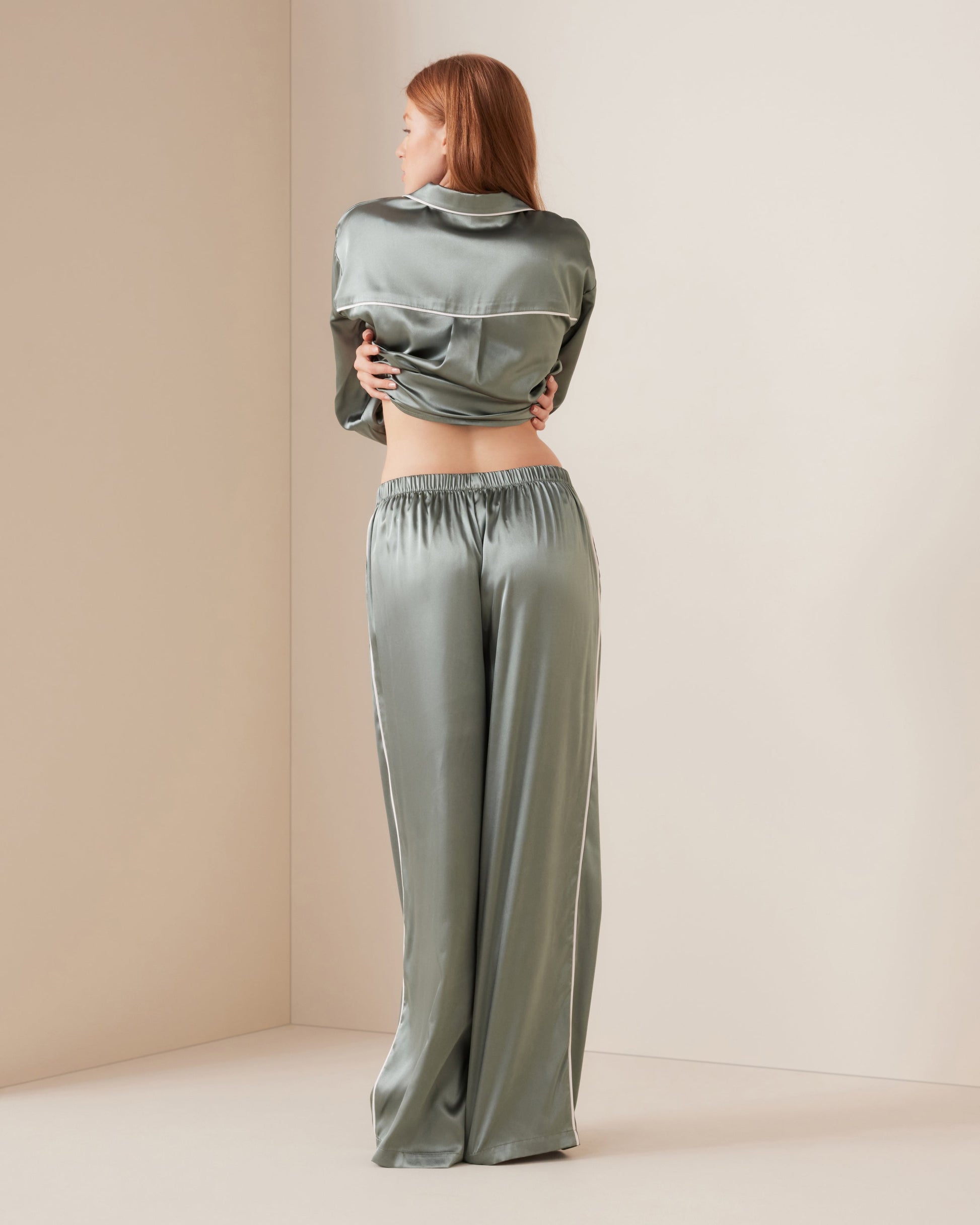 Sage Satin Tailored Piped PJ Pant