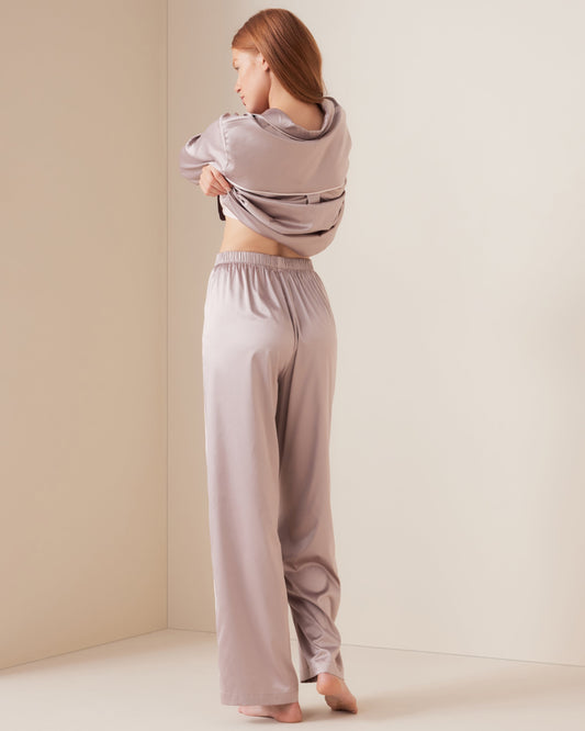 Tailored Wide Leg Satin PJ Set