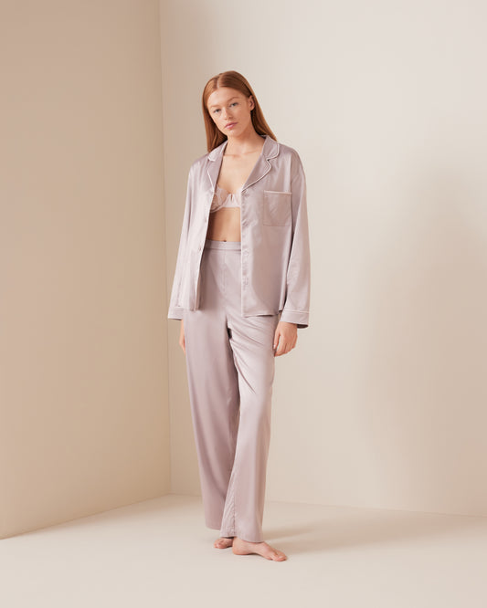 Tailored Wide Leg Satin PJ Set