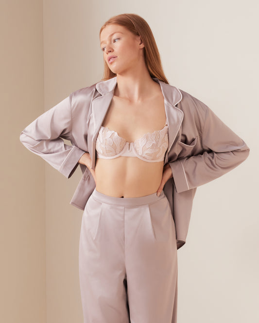 Tailored Wide Leg Satin PJ Set