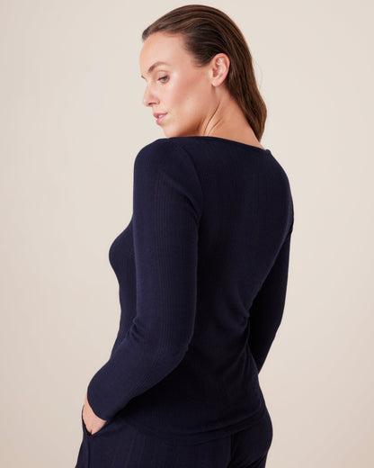 Pointelle Henley Long Sleeve Top