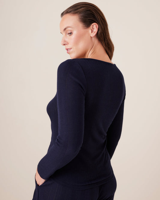 Pointelle Henley Long Sleeve Top