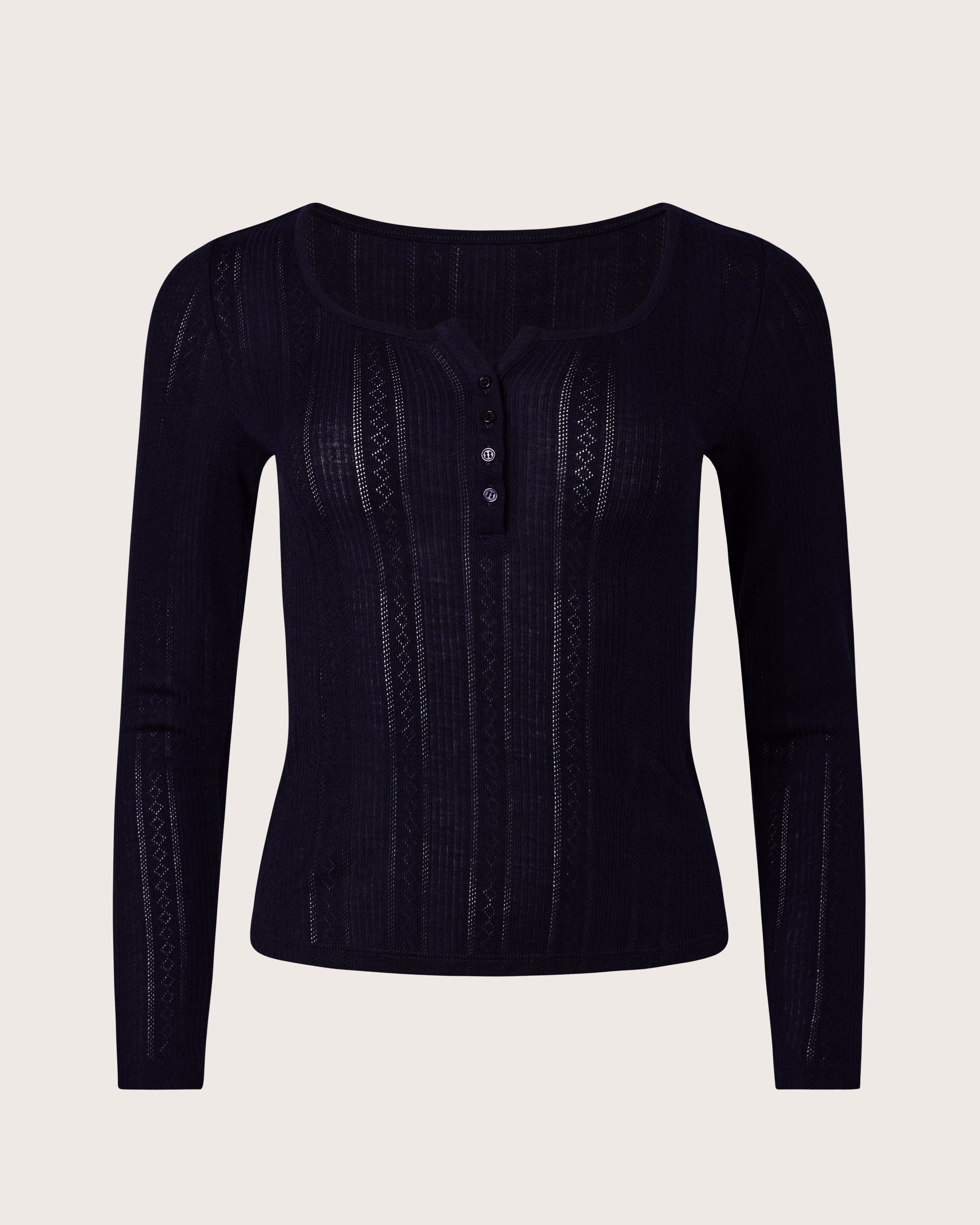 Pointelle Henley Long Sleeve Top