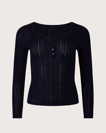 Pointelle Henley Long Sleeve Top