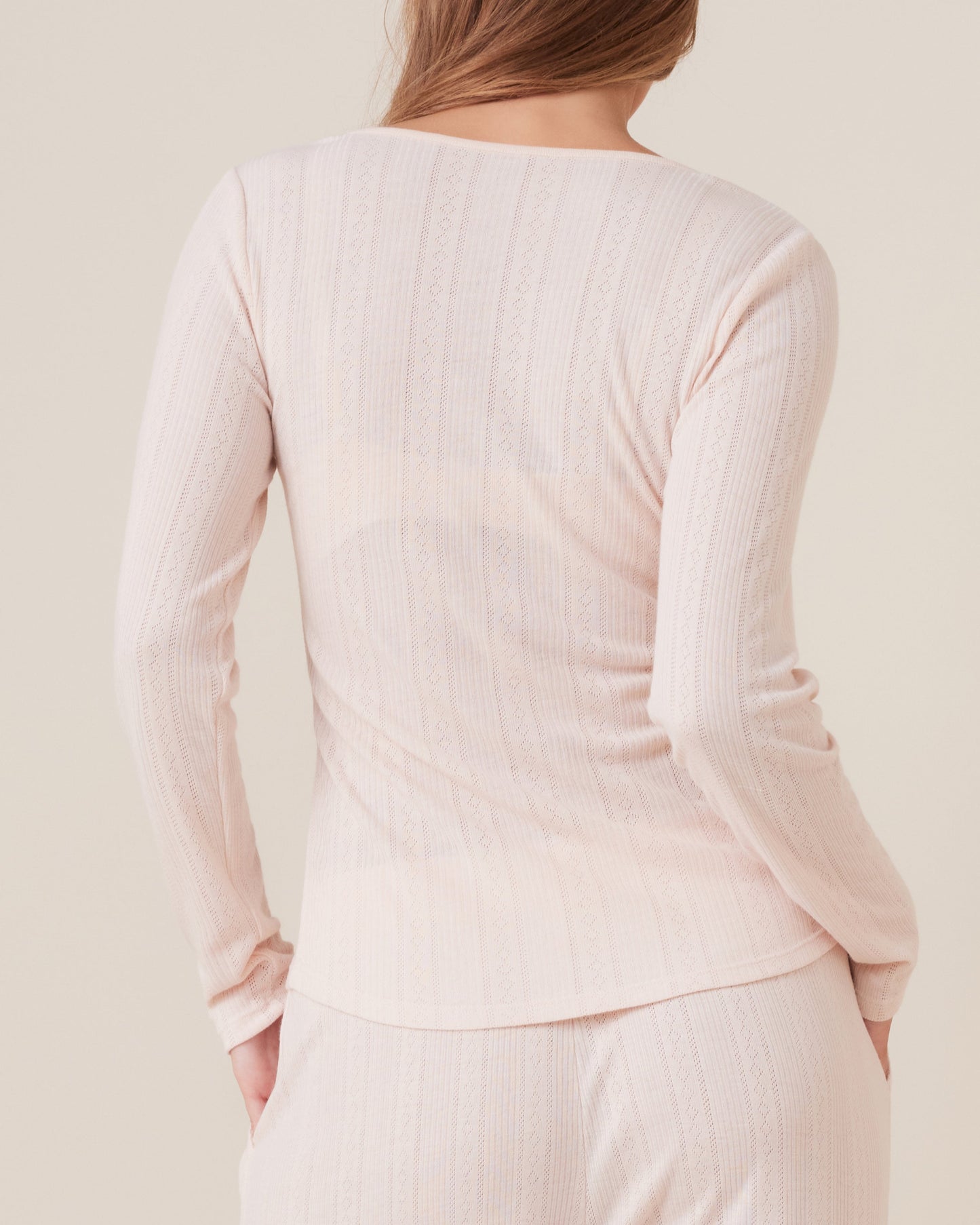 Pointelle Henley Long Sleeve Top