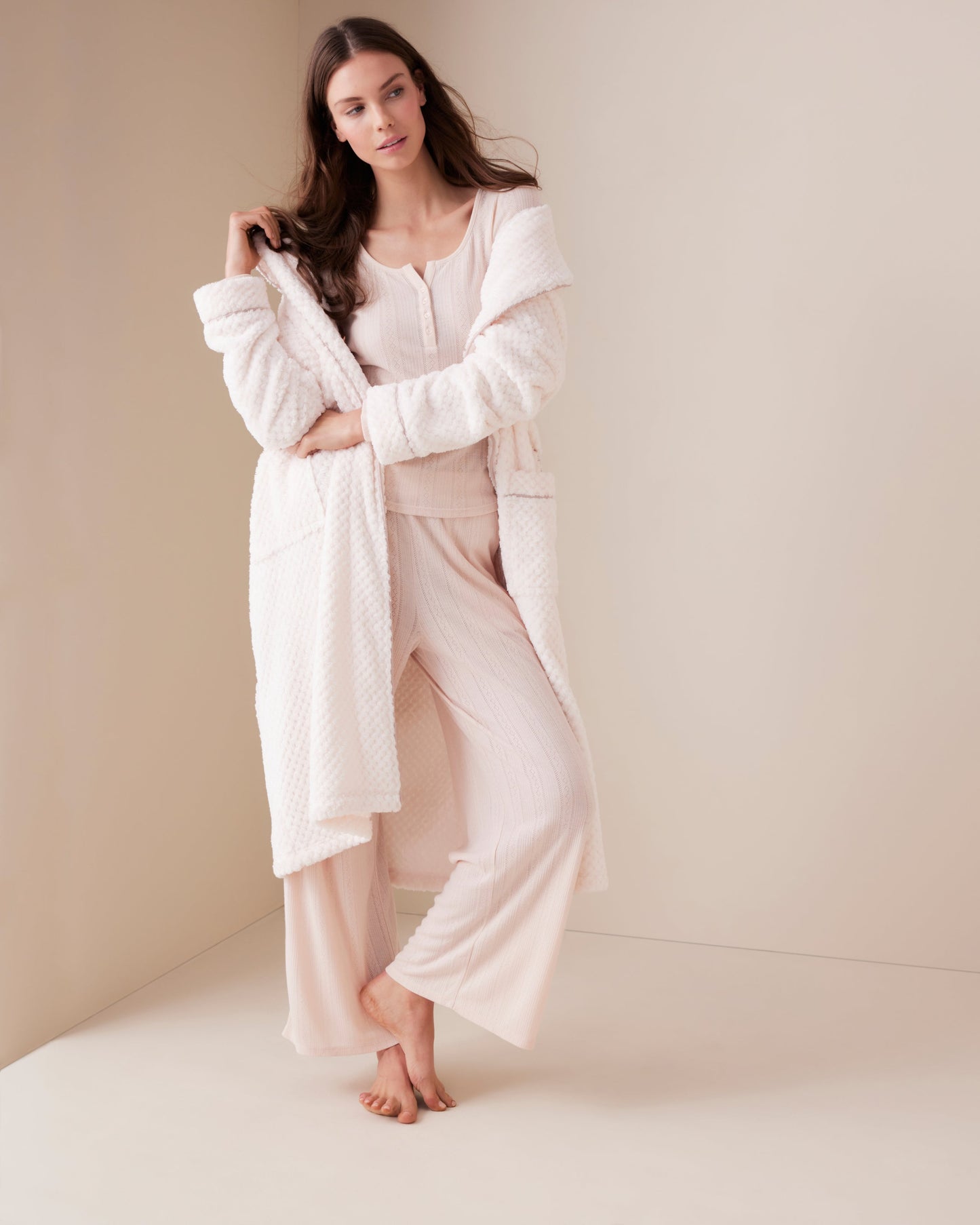 Pointelle Henley Long Sleeve Top