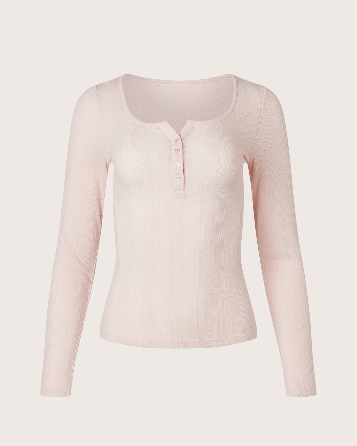 Pointelle Henley Long Sleeve Top
